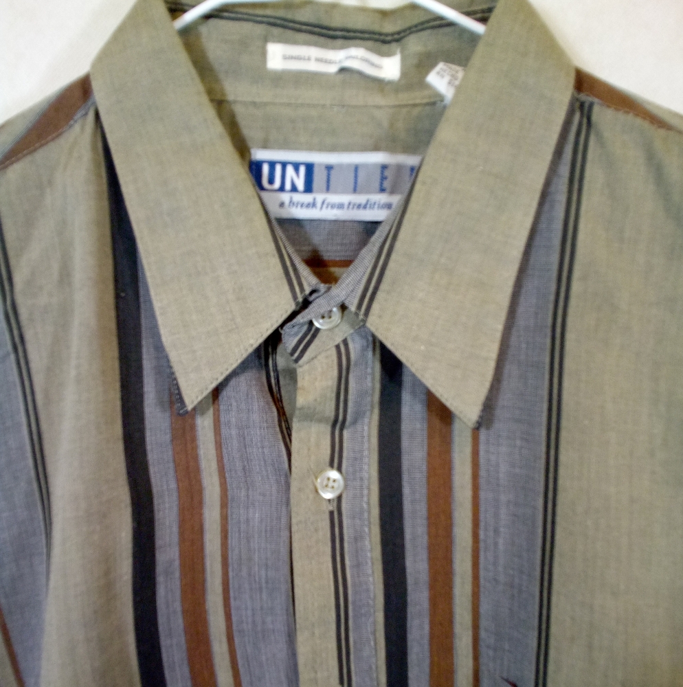 Mens Untied Multi Color L/S Striped Button Down Casual Shirt XL - Picture 2 of 6